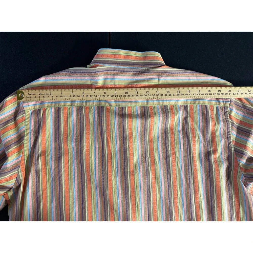 Robert Graham Mens XL Multi Color Striped Jacquard Long Sleeve Button Down Shirt